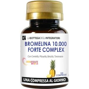 LABOTTEGADEGLIINTEGRATORI BROMELINA 10.000 GDU/g GASTROPROTETTA CON BROMELINA 5000 GDU/g CENTELLA PILOSELLA BETULLA TARASSACO | INTEGRATORE CELLULITE E DRENANTE 100 COMPRESSE 1 AL GIORNO