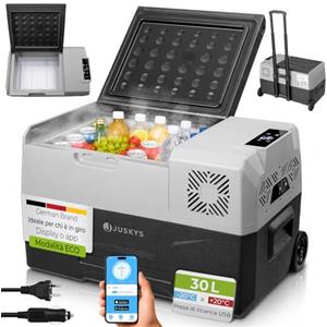 Juskys Frigo compressore Yukon 30L 12/24/230V per auto, camper, camion, campeggio - Mini frigo caldo/freddo da presa elettrica - Grigio