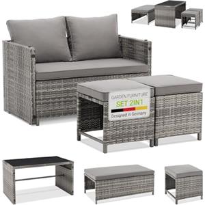 Juskys 2in1 Set di mobili da giardino relax in polyrattan Jamaika - Tavolo, divano da giardino - Salottino per balcone, giardino - Lounge da esterno grigio