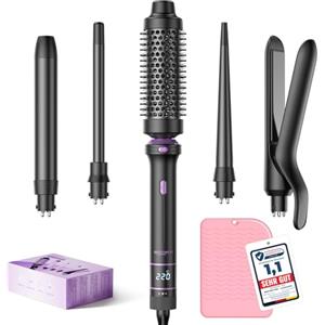 BESTOPE PRO Ferro arricciacapelli, set di ferro arricciacapelli 5 in 1 con piastra, spazzola termica, 3 ferri arricciacapelli in ceramica, 13 temperature, Nero
