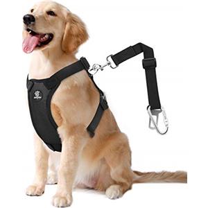 VavoPaw Pettorina di Sicurezza per Cani, Auto Viaggio Cintura con Clip Imbracatura Regolabile per Cintura Auto, Gilet di Sicurezza per Cani, Taglia L, Nero,