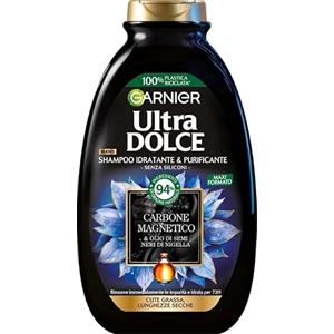 Garnier Ultra Dolce Carbone Magnetico, Shampoo Idratante e Purificante, 94% Origine Naturale, Per Cute Grassa e Lunghezze Secche, Senza Siliconi, 300 ml