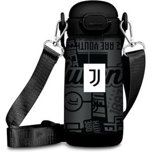 Seven Borraccia Kid Juventus, Nero, 400 ml, Acciaio Inox, BPA free, Ermetica, Tenuta Stagna, A prova di perdite, Caldo 12h/Freddo 24h, Tracolla inclusa, Scuola, Sport, Viaggi, Per ragazzi, Idea regalo