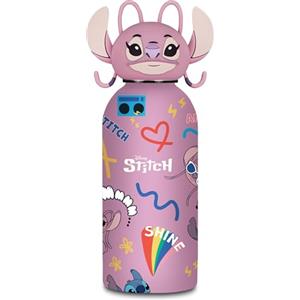 Seven Borraccia con tappo sagomato ANGEL LILO & STITCH, Rosa, 350 ml, Acciaio Inox, BPA free, Ermetica, Caldo 12h/Freddo 24h, A prova di perdite, Scuola, Sport, Viaggio, Per bambini, Idea regalo
