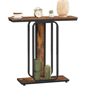 HOOBRO Consolle Ingresso Stile Industriale con Vano Contenitore, Struttura Geometrica a 2 Livelli, Tavolo per Ingresso, Soggiorno, Camera, Sala da Pranzo e Corridoio, Marrone Vintage e Nero EBF68XG01