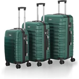 Juskys Set valigie rigide 3 pezzi - ABS - con ruote girevoli, lucchetto a codice e manico telescopico - trolley da viaggio - colore verde scuro