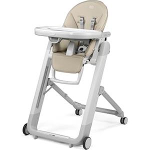 Peg Perego PEG Siesta Follow Me Seggiolone Pappa dalla Nascita Reclinabile con Funzione Sdraietta, Doppio Vassoio, 9 Altezze, 4 Ruote, Pieghevole e Compatto, 0-3 Anni (0-15 kg), Astral