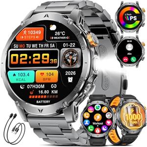 LIGE Smartwatch Uomo,1000mAh,1.7" Smart Watch Militare con Chiamata/Torcia LED,110+ Modalità Sportive,IP68 Impermeabile,Frequenza Cardiaca,Android iOS,3 Braccialetti,2 Caricabatterie,EF24-A