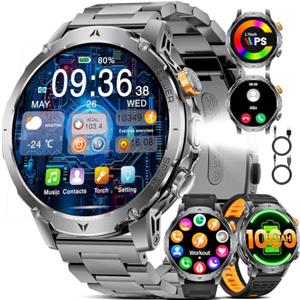 LIGE 1000 mAh Smartwatch Uomo,1.7" Smart Watch Militare con Torcia LED,110+ Modalità Sportive,IP68 Impermeabile,Chiamata Bluetooth,Frequenza Cardiaca, Android iOS,3 Braccialetti,2 Caricabatterie,EF24-F