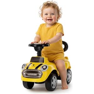 sun baby Macchinina Cavalcabile per Bambini Go Go Fassion, Macchina a spinta da 12 mesi, effetti sonori, sedile e ruote in plastica, protezione antiribaltamento (Giallo)