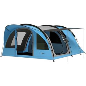 Outsunny Tenda Campeggio a Tunnel per 2-4 Persone 200cm 2 Stanze Azzurro