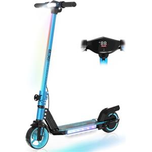 RCB R12 Monopattino Elettrico per Bambini 6-12 Anni, Max 15Km/h & 10 km, Luce LED Arcobaleno, 6,5" Pieghevole E-Scooter,Display a LED, Velocità Regolabili, Regalo per Bambini (Blu)