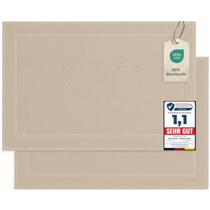 Komfortec - Set di 2 Tappetini da Bagno, Tappetini in Spugna per Doccia, Lavabili, Assorbenti e a Rapida Asciugatura - 800 g/m², 100% Cotone, 50x80 cm, Beige