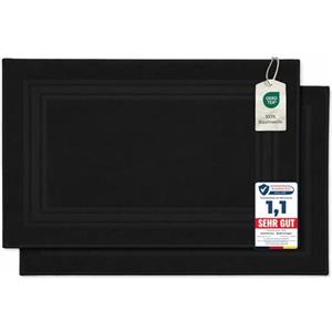 Komfortec - Set di 2 Tappetini da Bagno, Tappetini in Spugna per Doccia, Lavabili, Assorbenti e a Rapida Asciugatura - 600 g/m², 100% Cotone, 50x70 cm, Nero