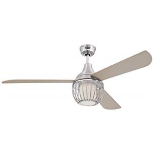 Westinghouse Lighting 7220840 Ventilatore da soffitto in Nichel Lucido Graham 132cm, Kit di Luce LED dimmerabile con Vetro Opale smarigliato, Paralume a Gabbia, Telecomando 54 W, Titanio