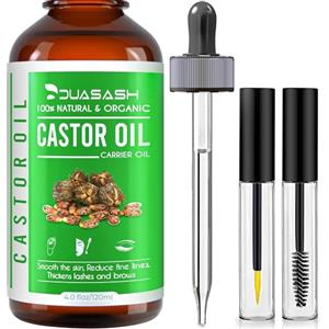 Duasash Olio di Ricino Biologico per Ciglia e Sopracciglia 120ml Olio di Ricino per Capelli Unghie, Pelle e Barba 100% Puro Biologico Castor Oil con Set di Pennelli