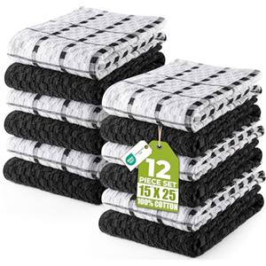 Utopia Towels - Asciugamani da cucina, 38 x 64 cm, 100% cotone super morbido e assorbente, asciugamani da cucina, strofinacci e canovacci, (confezione da 12) (bianco e nero)