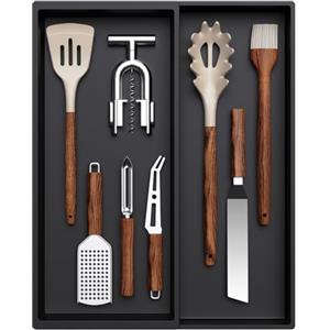 Lifewit Porta utensili da cucina, Organizer Posate Espandibile da 1 a 2 Scomparti, Divisori Mestoli da Cassetto in Plastica, Separatore per Cucchiai, Forchette e Coltelli, Nero