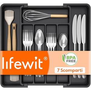 Lifewit Piccola Cassetta di Pentofole per Cassette, Portapentofole Regolabile Profondità 32 cm, Cassette Inserto Pentofole in Plastica, Cassette Organizzatore Cucina per Cuffie, Forze, Coltello, Nero