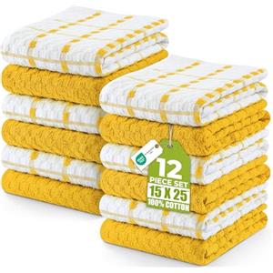 Utopia Towels - Asciugamani da Cucina, 38 x 64 cm, 100% Cotone Super Morbido e Assorbente, Asciugamani da Cucina, Strofinacci e canovacci, (Confezione da 12) (Giallo e Bianco)