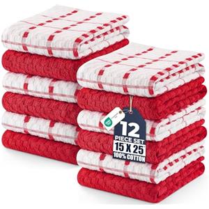 Utopia Towels - Asciugamani da Cucina, 38 x 64 cm, 100% Cotone Super Morbido e Assorbente, Asciugamani da Cucina, Strofinacci e canovacci, (Confezione da 12) (Rosso e Bianco)