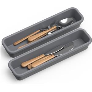 K KORKUAN Portaposate da Cassetto, DIY Porta Posate Cucina Cassetto, Silicone Organizer Posate da Cassetto, 2 Pezzi, Resistente all'umidità e al Calore Fino a 200 °C, Antiscivolo (Grigio)