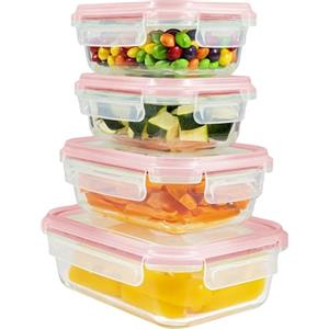 Home Fleek Scatola ermetica per alimenti in vetro, contenitore di conservazione alimentare, contenitore in vetro per conservazione alimentare, poco ingombrante, per forno a microonde e congelatore