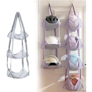 Generic Rete portaoggetti a rete per palloni, da parete o da porta, per basket, calcio, pallavolo, calcio, organizer sportivo salvaspazio per garage, casa, cantina (grigio a 3 livelli)
