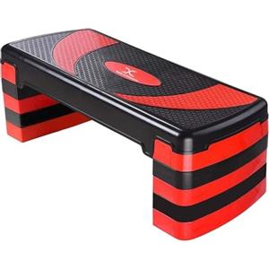 MAXSTRENGTH Stepper aerobico con 5 livelli di gradini regolabili (10/15/20/25/30 cm), cardio, pesi, yoga, allenamento, step board, antiscivolo, per casa/palestra/ufficio, routine, fitness, allenamento (rosso)