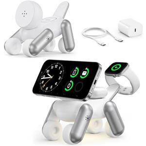 Bolvunes Stazione di Ricarica per Apple MagSafe 3 in 1 Wireless Caricatore per iPhone 17e Air 17 16 15 14 13 12 Serie, per Apple Watch Ultra/SE/11/10/9/8/7/6/5/4/3/2, per AirPods 2/3/Pro