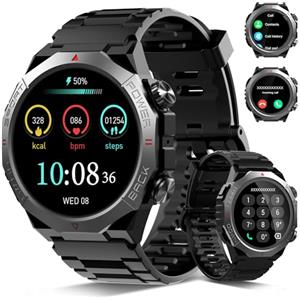 Qecnato Smartwatch Uomo Militare, 1.39" HD Orologio Smart watch con Chiamate Bluetooth, Tracker Attività con Sonno/Cardiofrequenzimetro, 110+ Modalità Sportive, IP68 Impermeabile per Android iOS, Nero