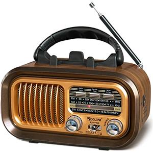 Fantocemea Radio Portatile Vintage FM/AM(MW)/SW, Radiolina Portatile con Bluetooth,Radio Portatile Ricaricabile da 1200 mAh o Energia Solare,Supporta TF Card/USB MP3 Player