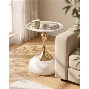 Ginhow Tavolino Piccolo da Salotto, Tavolo da Salotto Moderno di Lusso, Tavolino da Esterno Basso per Soggiorno, Camera da Letto, Balcone, Ø40cm Beige+Oro (1 Pezzo)
