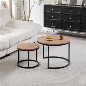 DEYARNA HOME Set di 2 Tavolini da Caffè a Nido; Tavolino da caffè Rotondo con Piano in Legno e Struttura in Metallo, Grande: 60 * 60 * 45cm; Piccolo: 40 * 40 * 35cm (Marrone Scuro)
