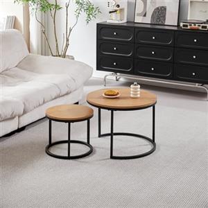 DEYARNA HOME Set di 2 Tavolini da Caffè a Nido; Tavolino da caffè Rotondo con Piano in Legno e Struttura in Metallo, Grande: 60 * 60 * 45cm; Piccolo: 40 * 40 * 35cm (Marrone Chiaro)
