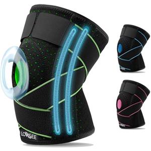 LOW&EE Tutore Ginocchio con Stabilizzatori Laterali e Gel Pad, Ginocchiera per Menisco e Legamenti LOW&EE, Neoprene Traspirante Antiscivolo, Ginocchiera Ortopedica per Uomo e Donna, Taglia Unica (Nero/Verde)