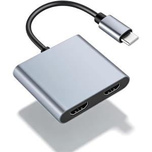 Suoxiom Adattatore USB-C a Dual HDMI per 2 monitor, splitter HDMI con display avanzato, adattatore multiporta digitale AV di tipo C, video 4K a 60Hz, compatibile con iPhone, iPad, MacBook, TV HD, monitor