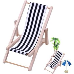 Generisch Mini sedia da spiaggia - Sedia a sdraio pieghevole da 1 pollice in legno, modello in miniatura, materiale forte e leggero, decorazione della casa delle bambole, perfetta per la scrivania, il giardino