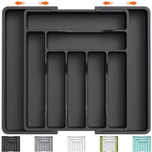Lifewit Portaposate da Cassetto, Vassoio Espandibile Porta Posate per Cucina da Cassetto, Portaposate Regolabile in Plastica per Utensili, Cucchiai, Forchette e Coltelli, Grande, Nero