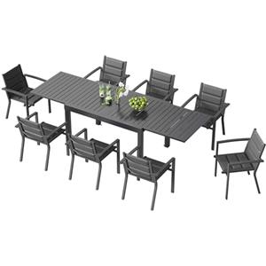 TRIUMPHKEY Set Tavolo e Sedie da Giardino per 8 Persone con Tavolo e Sedie da Esterno Allungabile (130-260 cm) e 8 Sedie Impilabili in Alluminio - Set per Terrazzo e Giardino, Grigio scuro