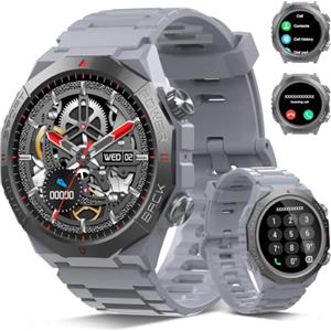 Qecnato Smartwatch Uomo Militare con 110+ Modalità Sportive, 1.39" HD Orologio Smart watch, Tracker Attività con Sonno/Cardiofrequenzimetro per Android iOS, Grigio