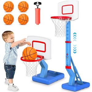 ASONINE Canestro Basket Bambini, Altezza Regolabile 70-138 CM Con Supporto Mini Canestro Basket Da Camera Per Giochi Per Bambini Dai 3 Agli 8 Anni-Blu