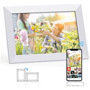 Haehne Cornice Digitale WiFi - 10 Pollici, Cornici Digitali Smart Touchscreen IPS HD, con 16GB Conservazione, Rotazione Automatica, Cloud Cornice Foto Digitale/Condividi Foto con l'App Frameo,Bianco