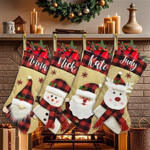 HOBULL Calza Befana Personalizzata - Calze Natale da Appendere con Nome, Calza Natalizie da Appendere Vuota Grande, Calze Natalizie Nome Ricamare Regali Natale Bambini Personalizzati Camino Decorazione