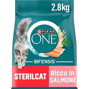 PURINA ONE Bifensis Sterilcat Crocchette Gatti Adulti, Sacco da 2,8 kg | Crocchette per Gatti Sterilizzati con Salmone, Formula Studiata per Supportare il Microbioma Intestinale