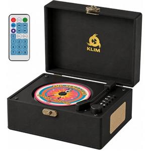 KLIM RETRO CD PLAYER - Lettore CD Portatile con Altoparlanti, Ricevitore Bluetooth, AUX, USB, Batteria Ricaricabile, Design Retrò, Stereo Compatto per Casa e Musica - Nero