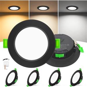 Laiebri Confezione da 4 Faretti LED Incasso Extra Slim 25mm, 6W, Soffitto Dimmerabili 3 Intensità Senza Dimmer, 2700K/4000K/6000K, IP44 Faretto LED Bagno Cucina, Foro Ø58-68mm, 230V, Nero