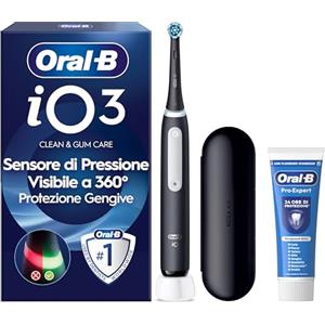 Oral-B iO 3 Spazzolino Elettrico Ricaricabile, con 1 Testina di Ricambio, Nero - 1 Testine di Ricambio per Spazzolino Elettrico, Custodia da Viaggio + 1 Dentifricio Pro Expert, Pulizia Denti Efficace
