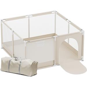 Tulano Cozy 20 Box per Bambini 130x130 cm - 6-36 mesi - Recinto Neonato con Fondo - Struttura in Metallo - Rete Traspirante - Porta con Cerniera - Borsa Inclusa - Casa e Giardino - Beige