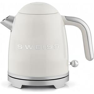 SWEISS Bollitore elettrico vintage KTS8 1 L, acciaio inossidabile,compatto,pratico, 1200 W,ebollizione rapida, indicatore livello dell'acqua graduato, spegnimento automatico, base girevole 360°, beige